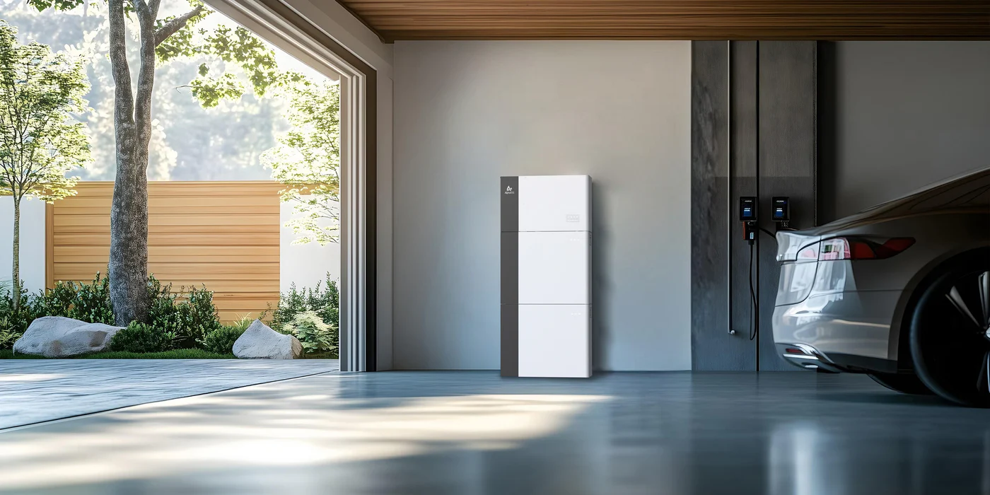 Modern garage with home battery storage system and EV charger